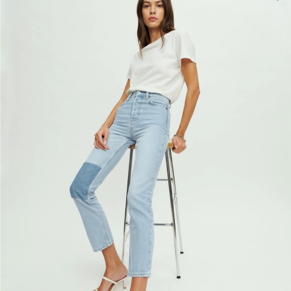 Reformation Cynthia Two Tone Patchwork High Rise Straight Jeans Size 29